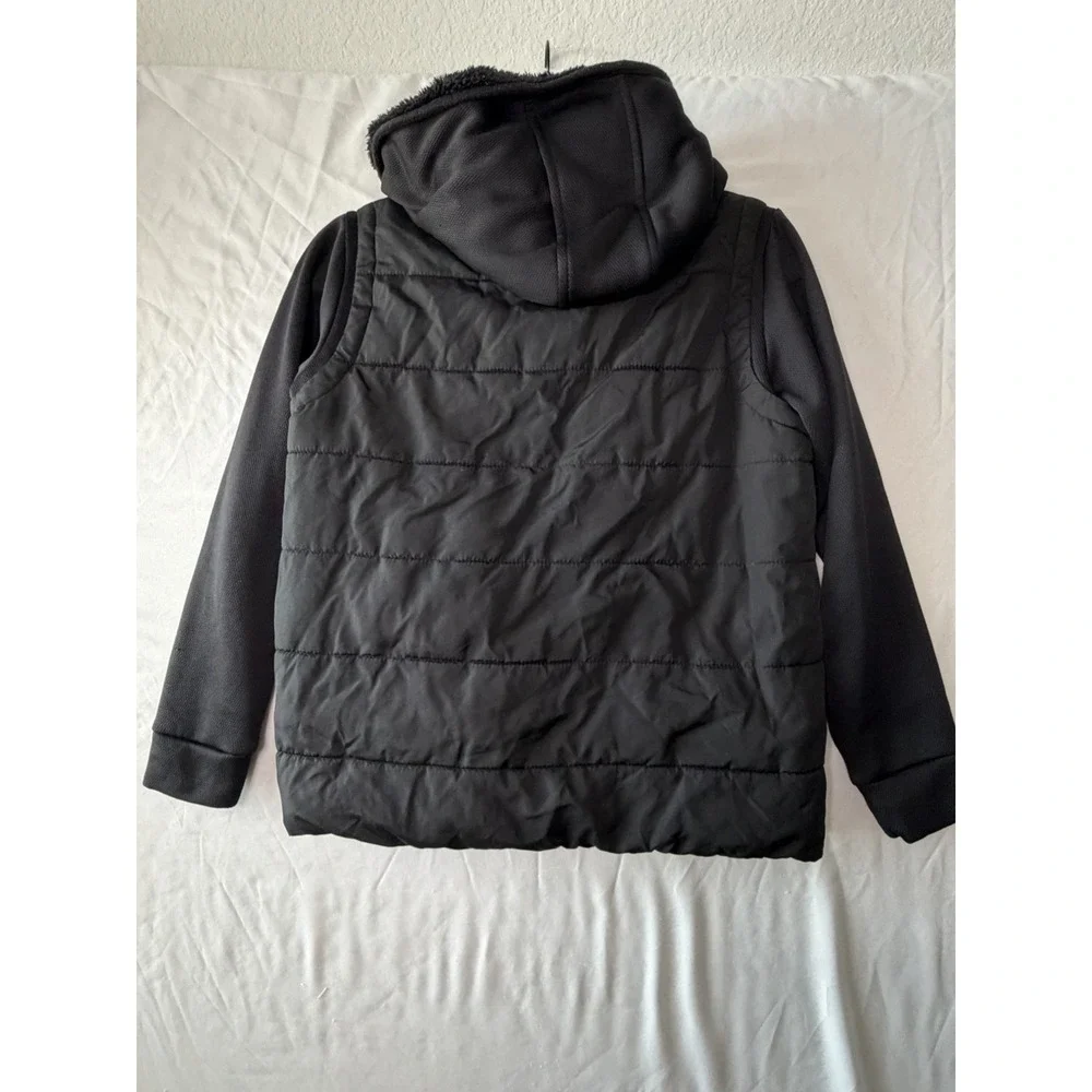 Old Navy Boys Puffer Jacket Size L 10-12 Black Fleece Lined Full Zip Winter